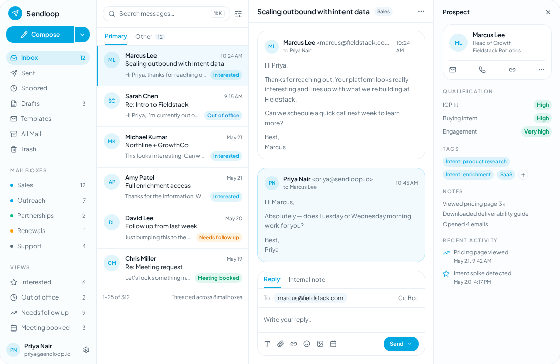 MunchReach email account management for cold outreach